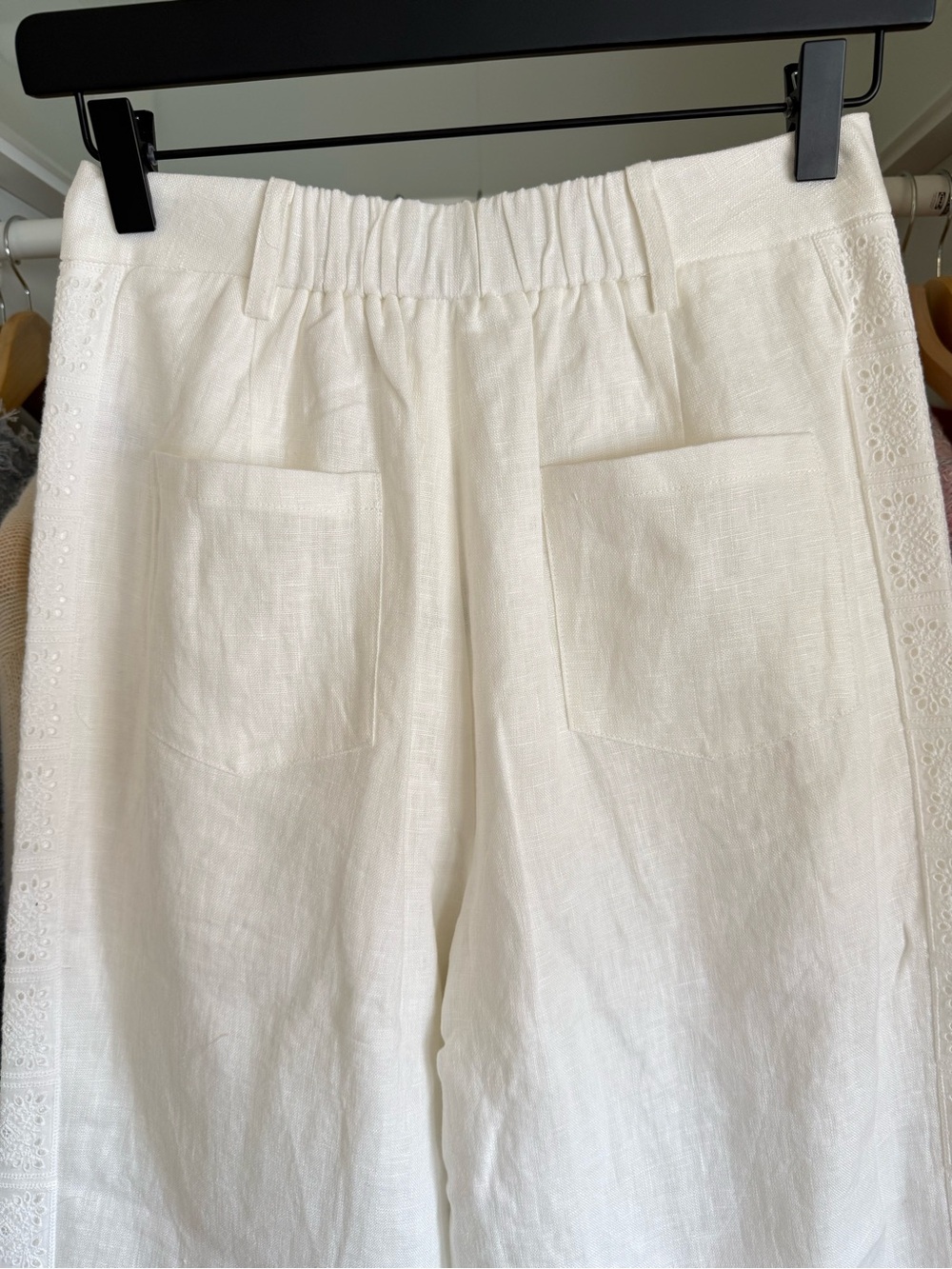 Petite Studio White Linen Wide-Leg Pants with Eyelet Trim - Picture 5 of 9